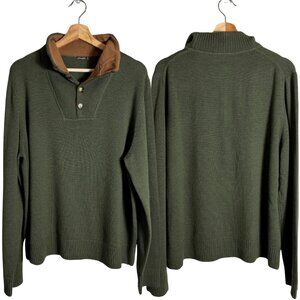 J. McLaughlin 100% Merino Wool Mock Neck Henley Sweater Men's XL Green Tan NWOT